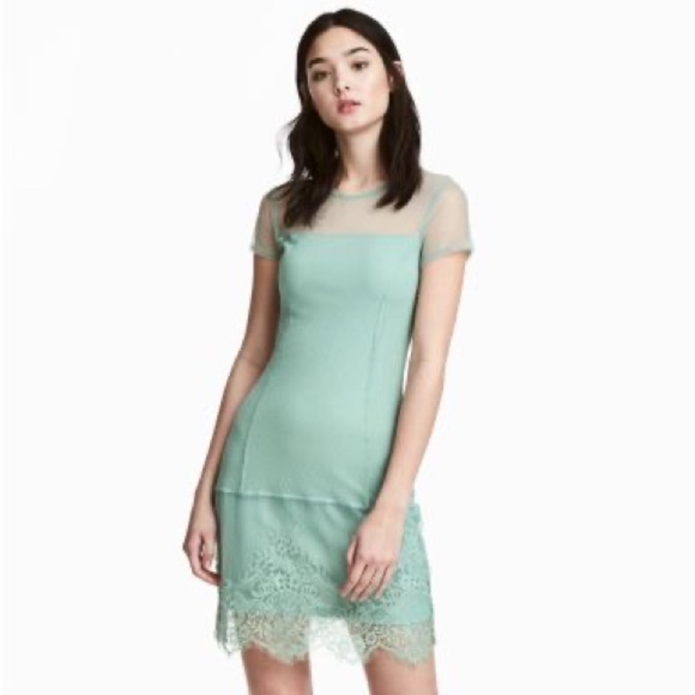 H&M Pistachio Green Lace Mini Dress